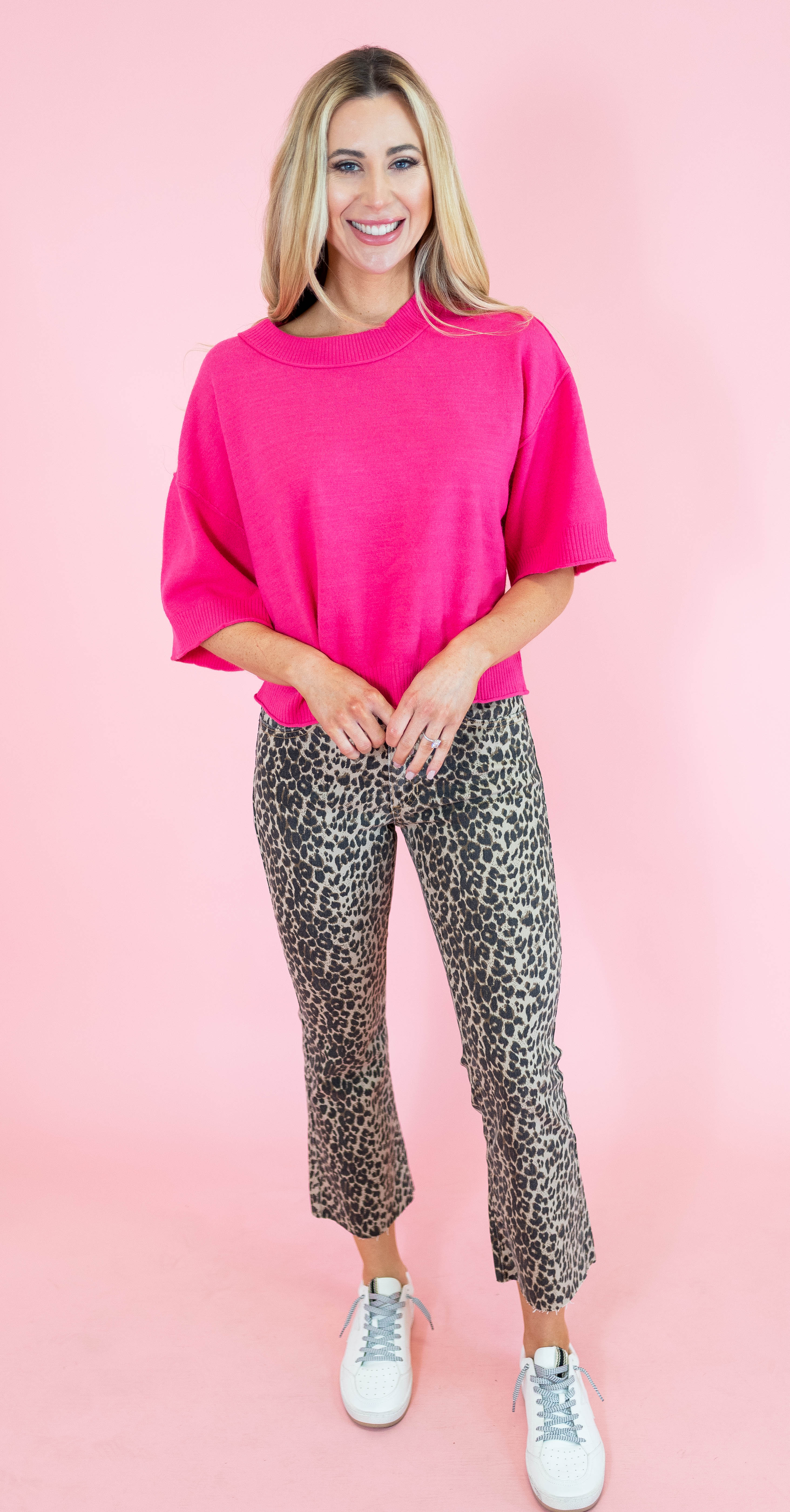 High Rise Crop Flare Distressed Hem Jeans - Leopard - Obsession Boutique