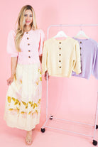 Short Puff Sleeve Button Down Sweater - Obsession Boutique