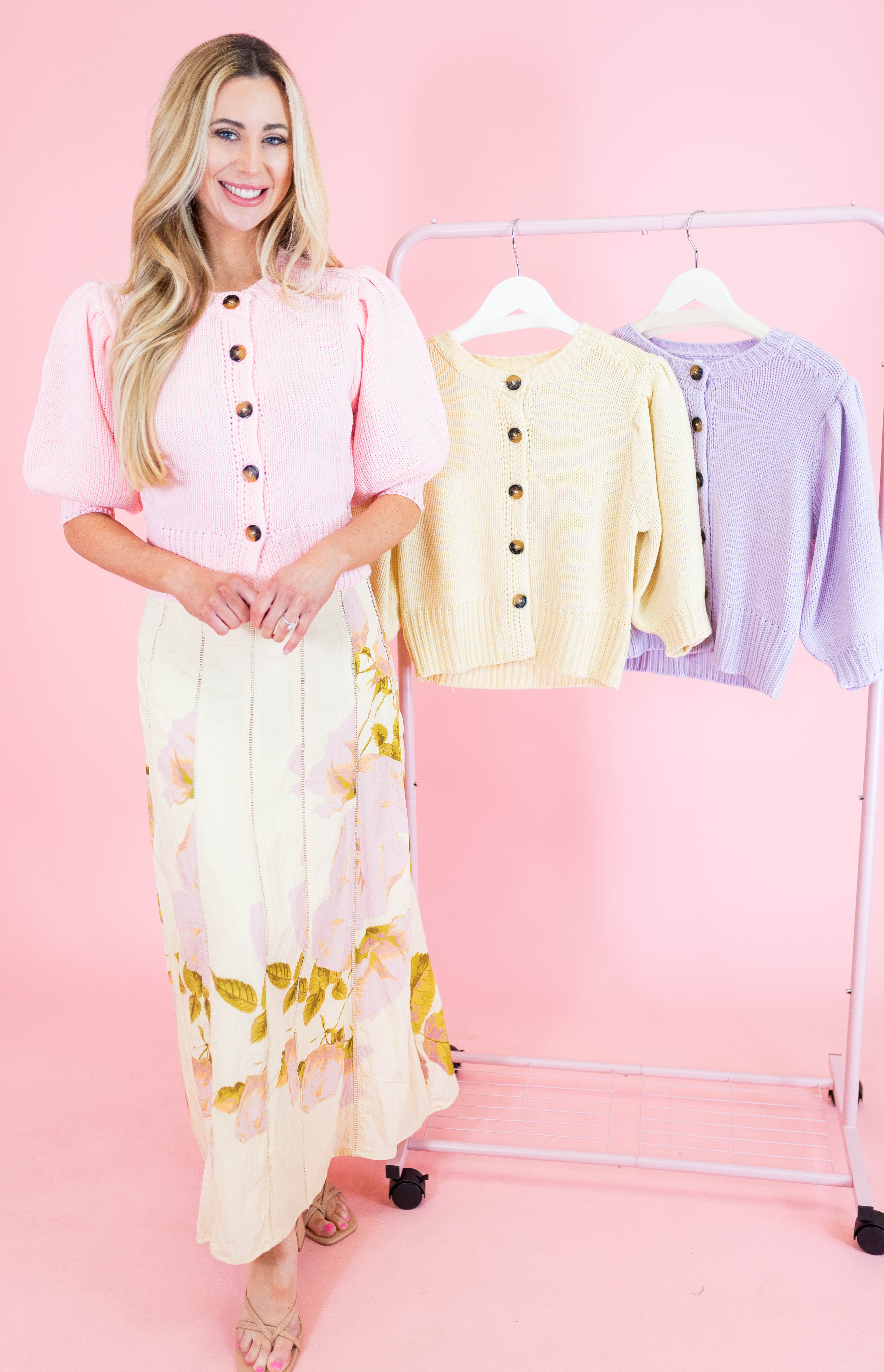 Short Puff Sleeve Button Down Sweater - Obsession Boutique
