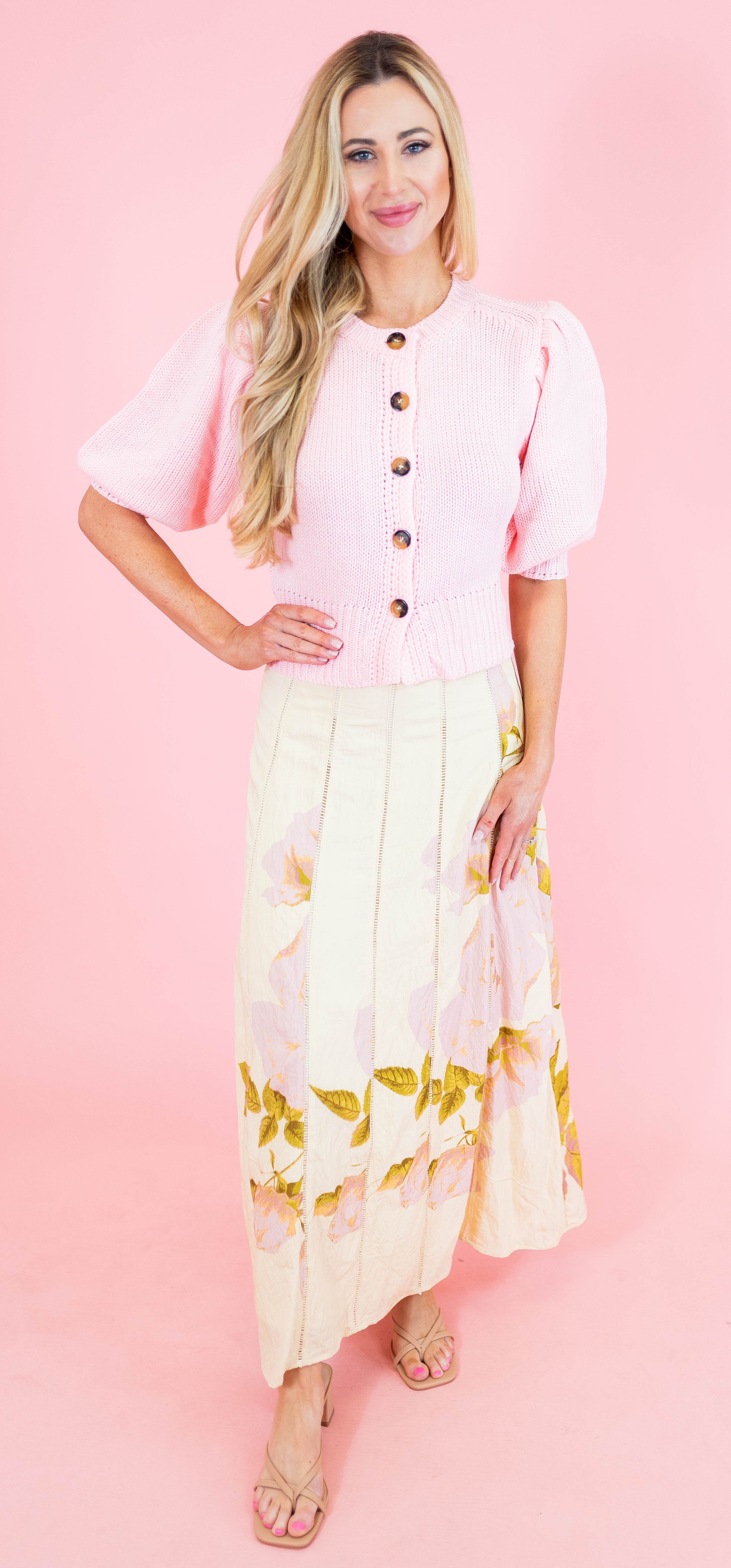 Short Puff Sleeve Button Down Sweater - Obsession Boutique