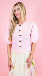 Short Puff Sleeve Button Down Sweater - Obsession Boutique