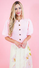 Short Puff Sleeve Button Down Sweater - Obsession Boutique