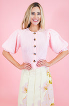 Short Puff Sleeve Button Down Sweater - Obsession Boutique