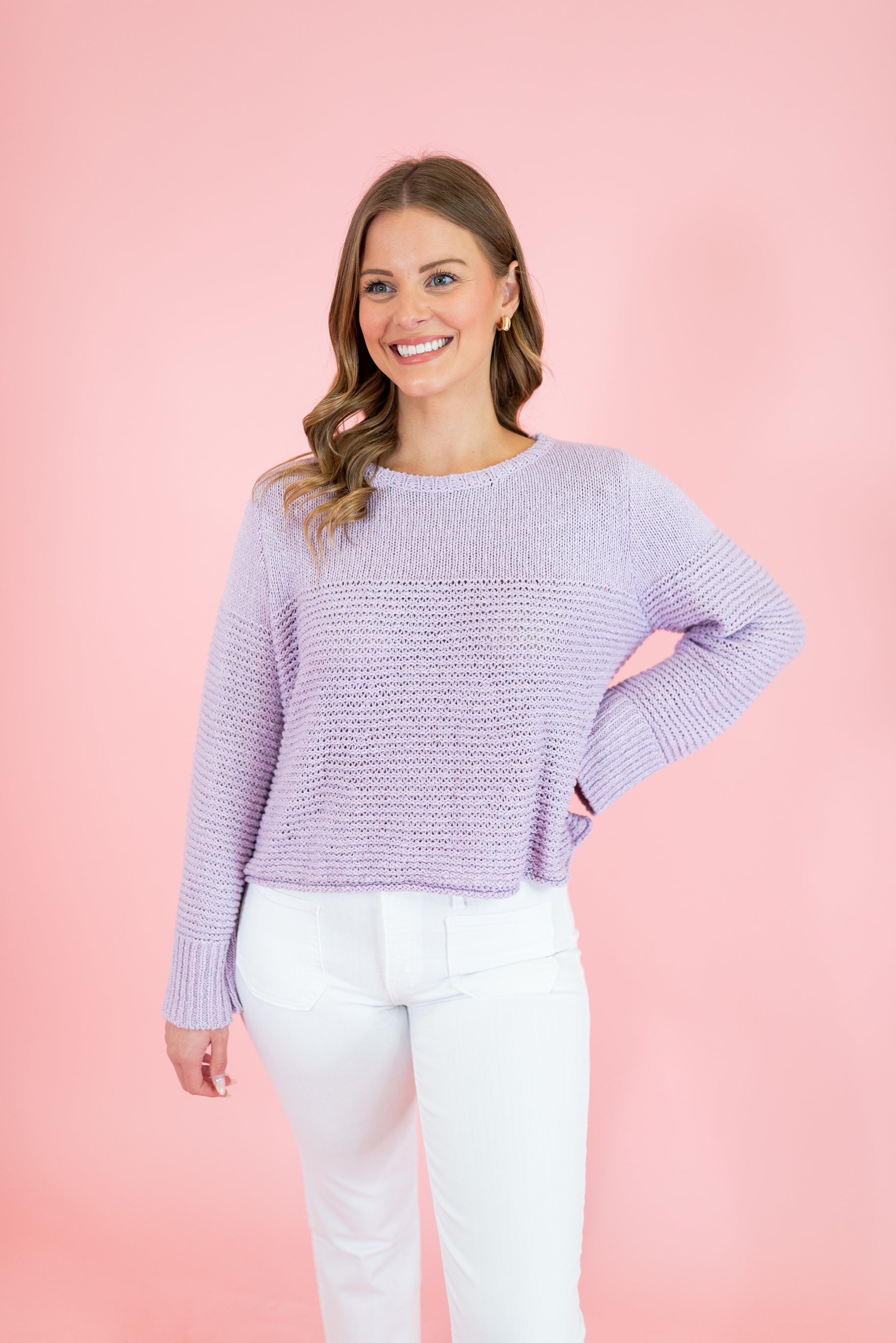 Mixed Rib Knit Long Sleeve Sweater - Obsession Boutique