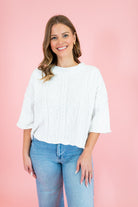 Solid 3/4 Sleeve Pullover Knit Sweater - Obsession Boutique