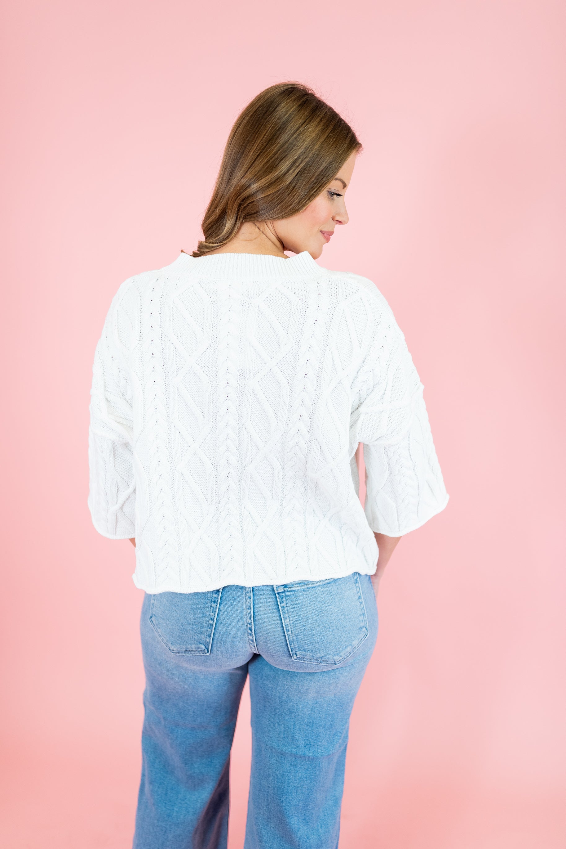 Solid 3/4 Sleeve Pullover Knit Sweater - Obsession Boutique