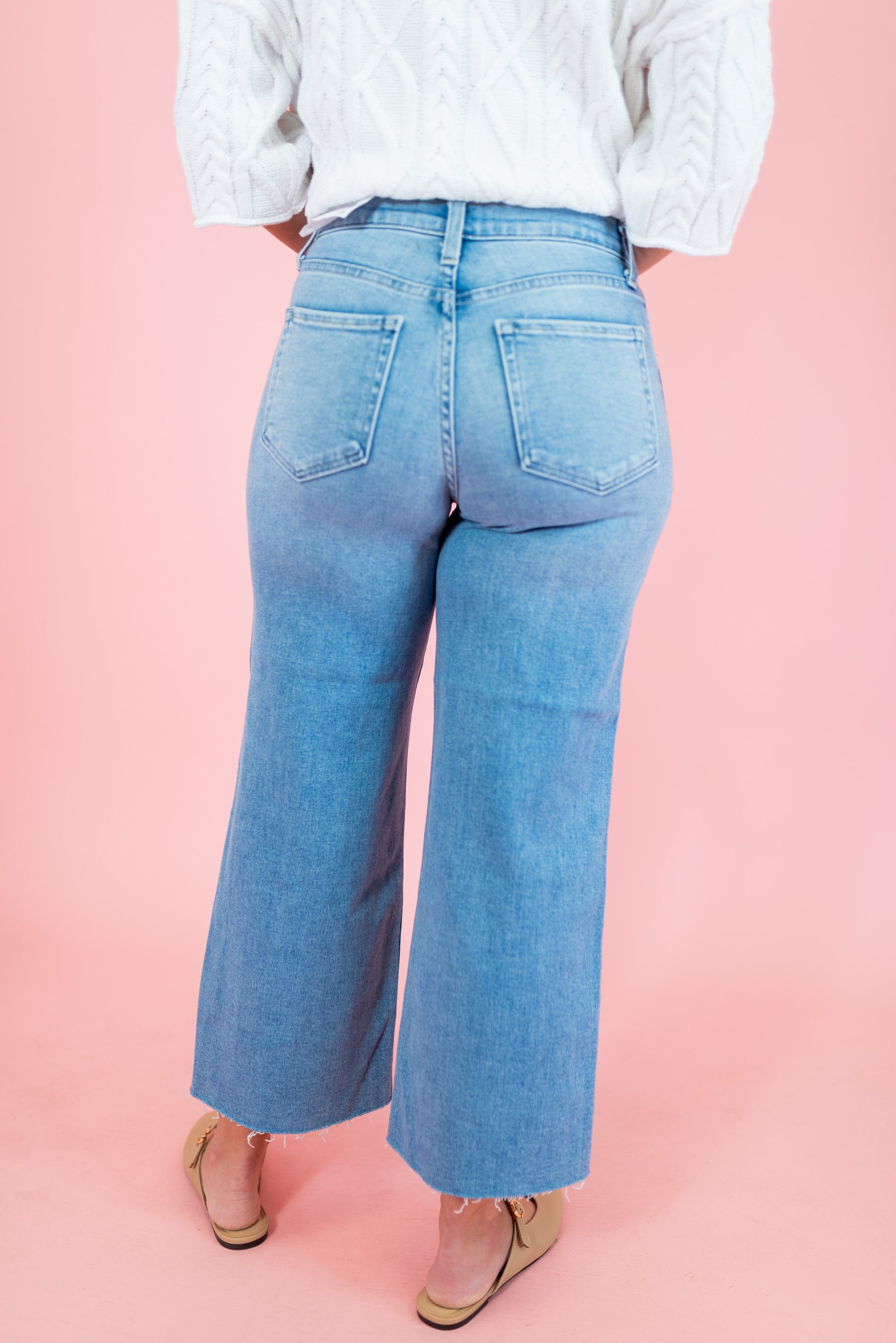 Scissor Cut Wide Leg Jeans - Light Denim - Obsession Boutique