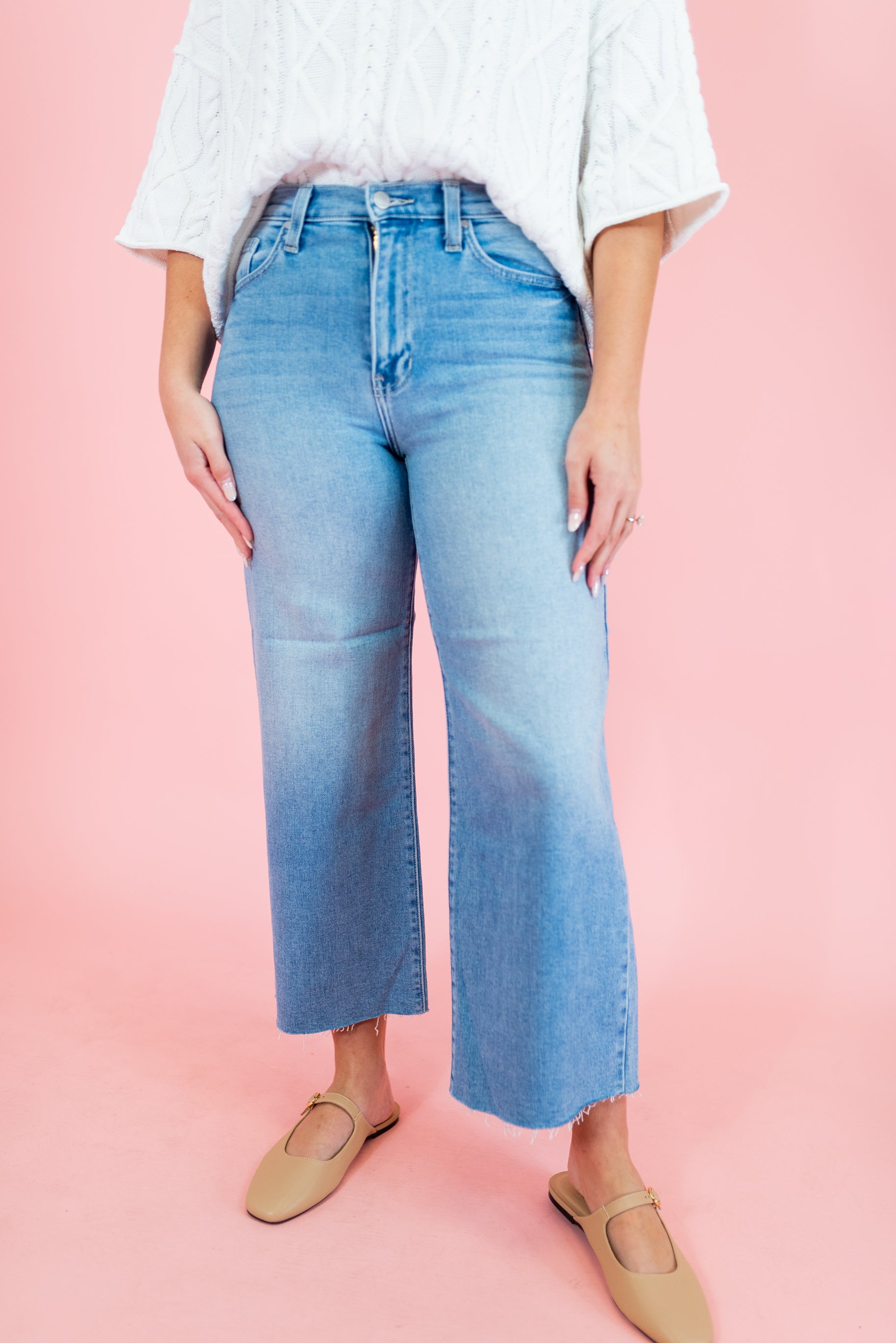 Scissor Cut Wide Leg Jeans - Light Denim - Obsession Boutique