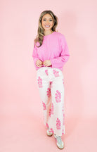 Long Sleeve Soft Crew Neck Sweater Cardigan - Pink - Obsession Boutique
