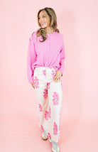Long Sleeve Soft Crew Neck Sweater Cardigan - Pink - Obsession Boutique