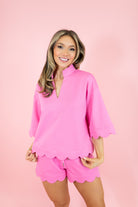 Solid Half Sleeve Scallop Hem Top - Obsession Boutique