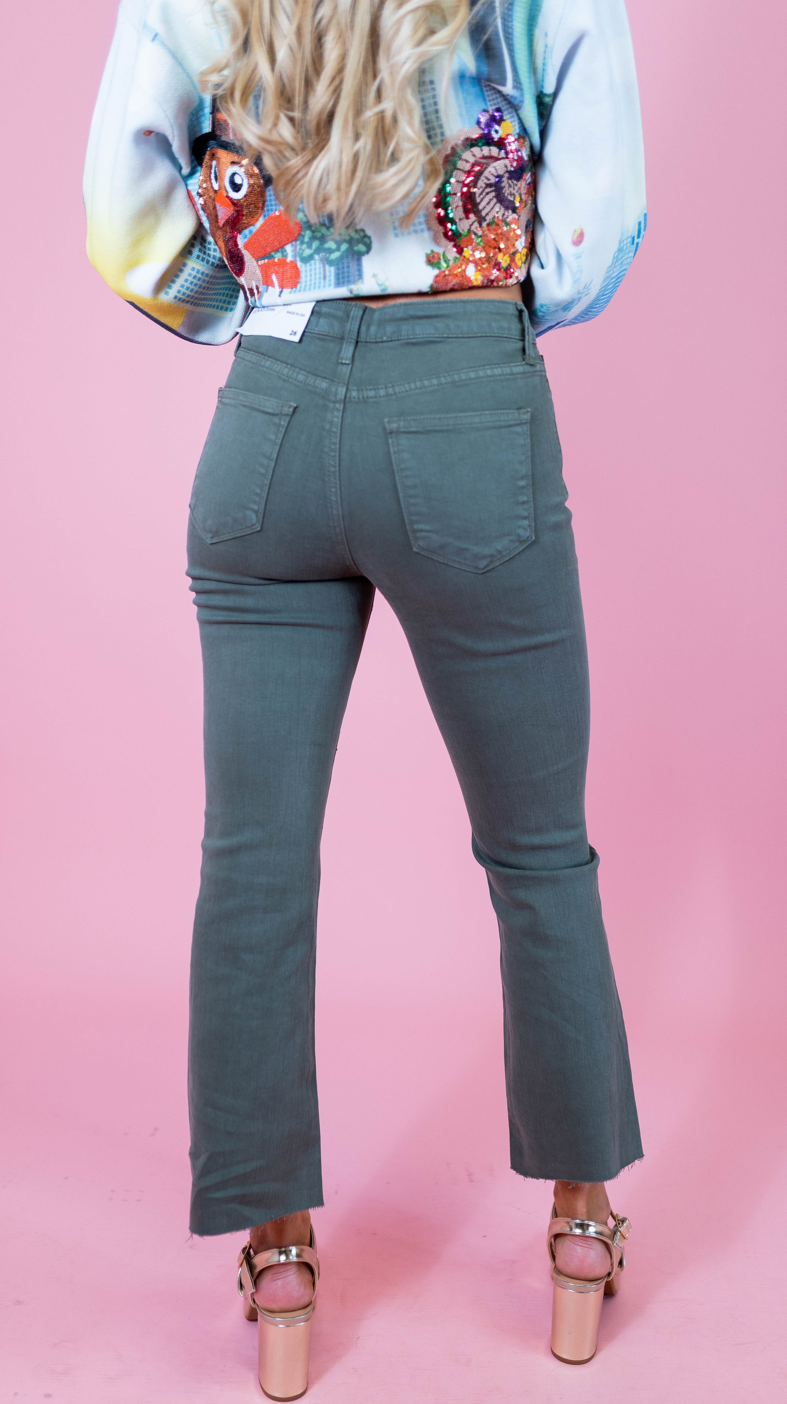 Cropped Demi Flare Jeans – Vintage Olive - Obsession Boutique