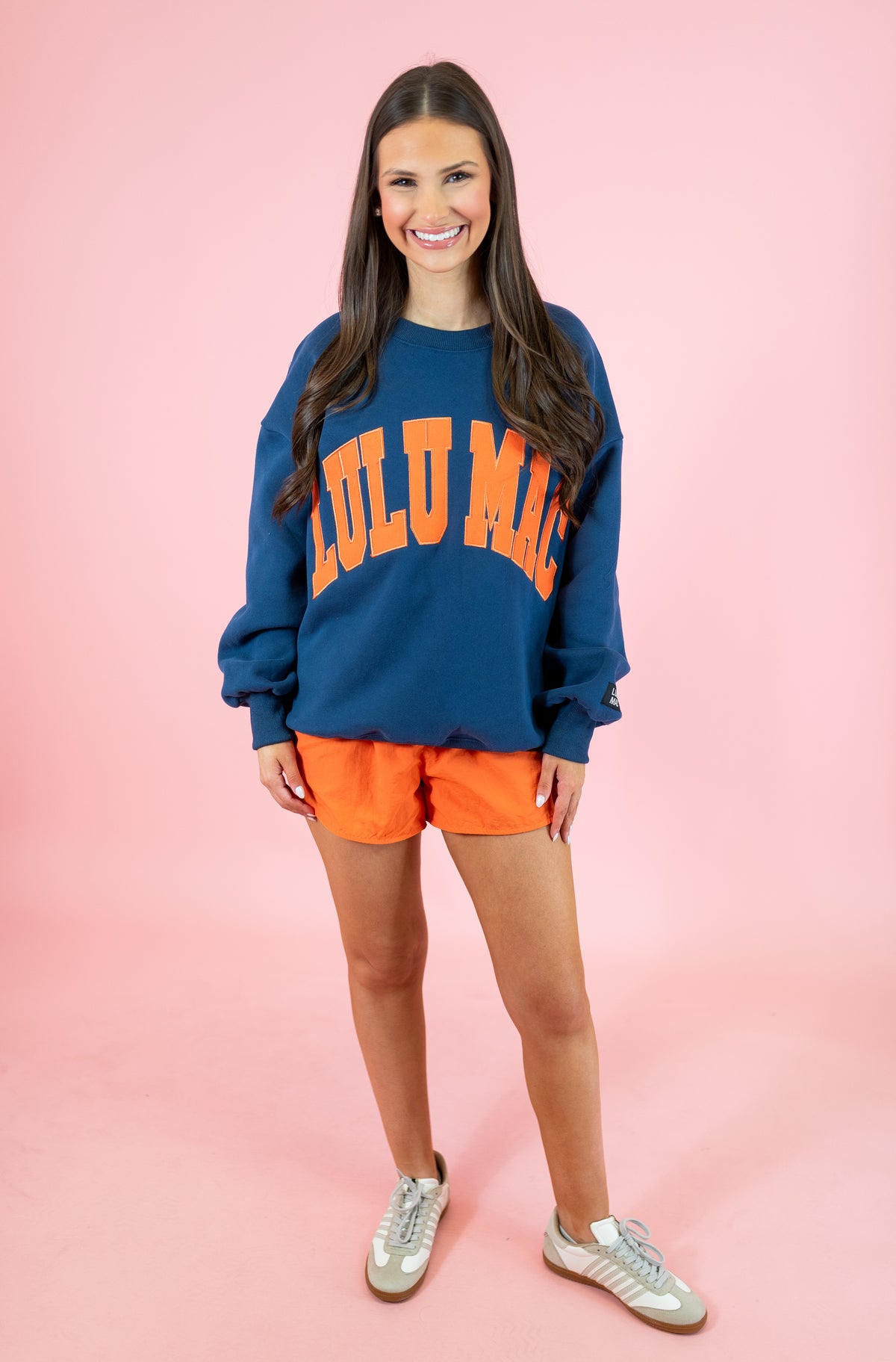 Lulu Mac: Navy & Orange Stitch Sweatshirt - Obsession Boutique