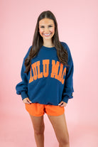 Lulu Mac: Navy & Orange Stitch Sweatshirt - Obsession Boutique
