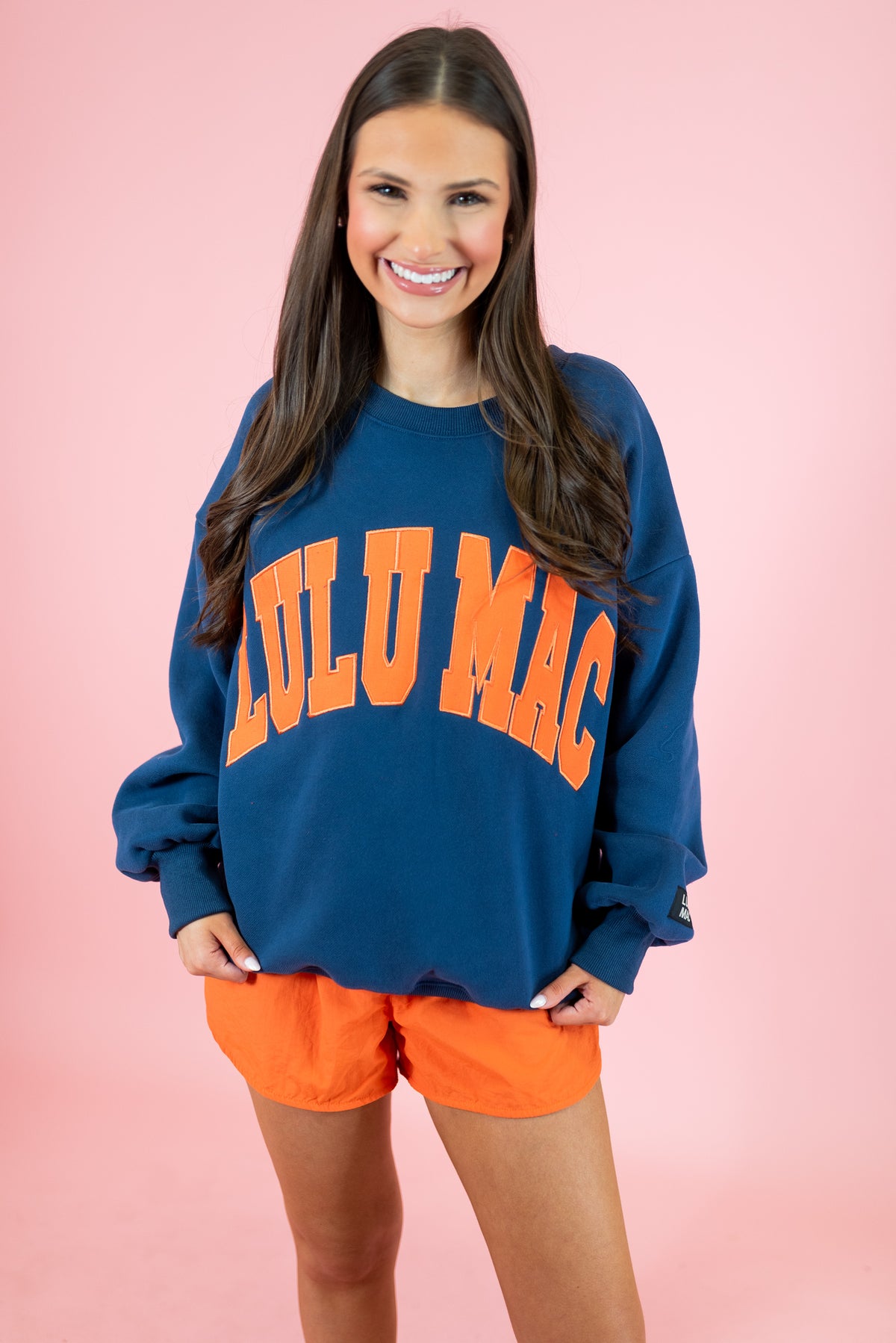 Lulu Mac: Navy & Orange Stitch Sweatshirt - Obsession Boutique