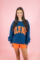 Lulu Mac: Navy & Orange Stitch Sweatshirt - Obsession Boutique