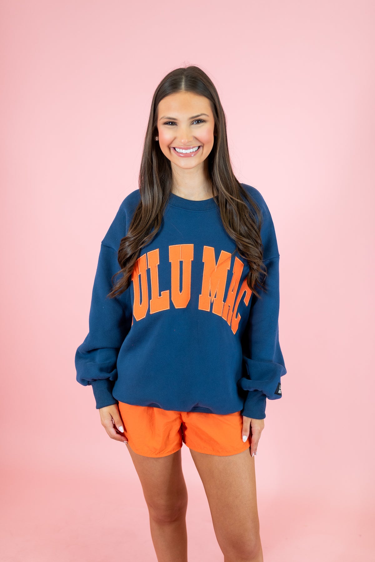 Lulu Mac: Navy & Orange Stitch Sweatshirt - Obsession Boutique