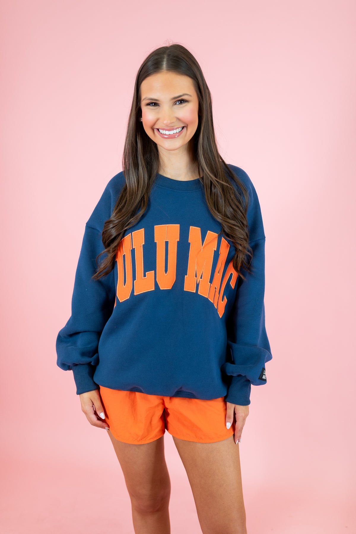 Lulu Mac: Navy & Orange Stitch Sweatshirt - Obsession Boutique