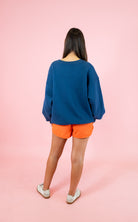Lulu Mac: Navy & Orange Stitch Sweatshirt - Obsession Boutique