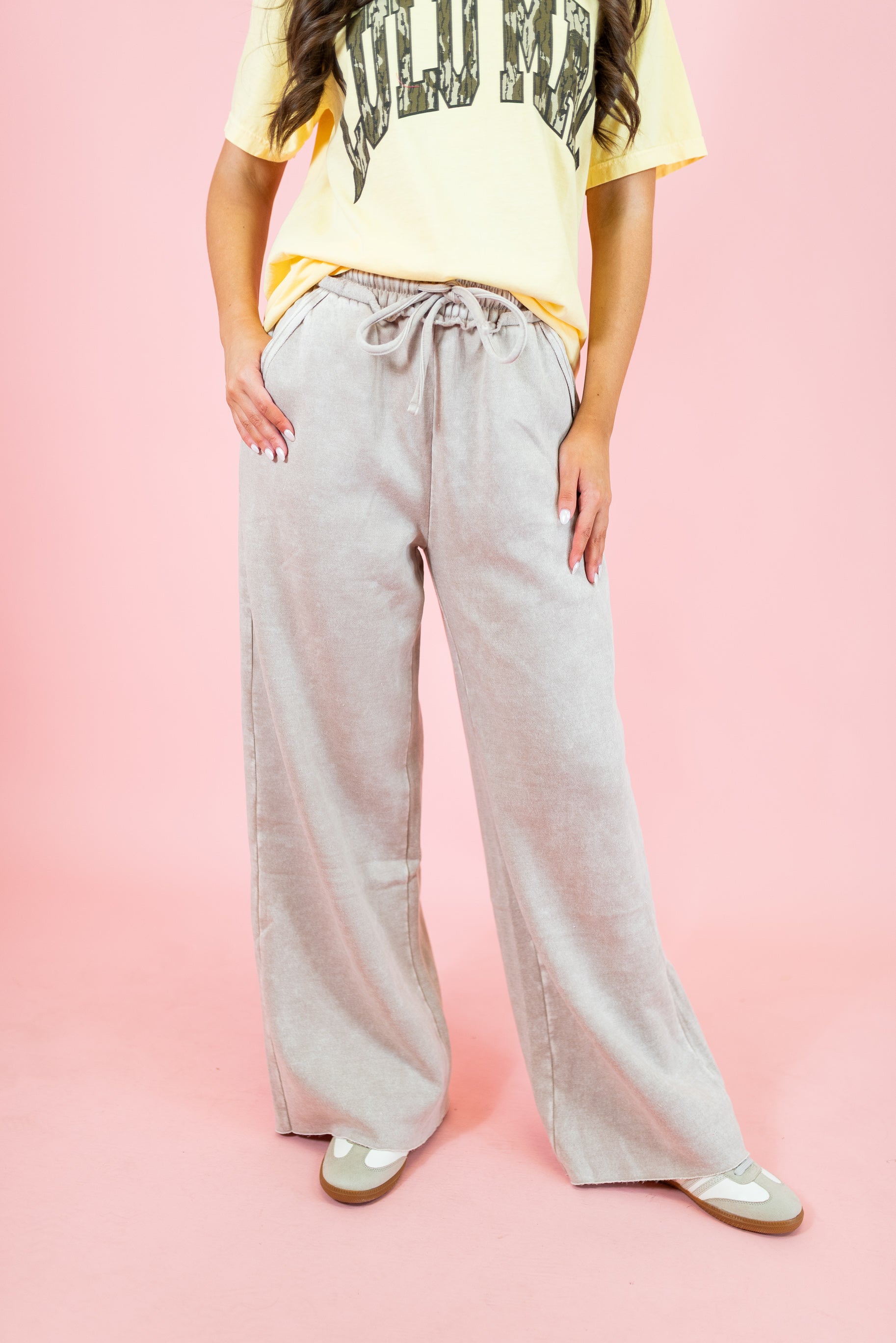 Acid Wash Fleece Palazzo Sweatpants - Obsession Boutique