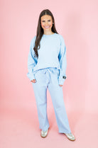 Lulu Mac: Waffle Pants - Light Blue - Obsession Boutique