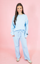 Lulu Mac: Waffle Pants - Light Blue - Obsession Boutique