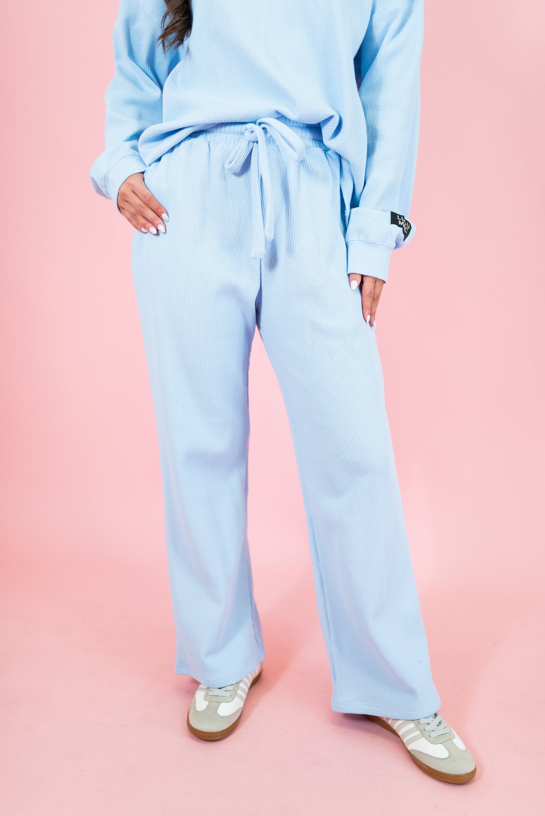 Lulu Mac: Waffle Pants - Light Blue - Obsession Boutique