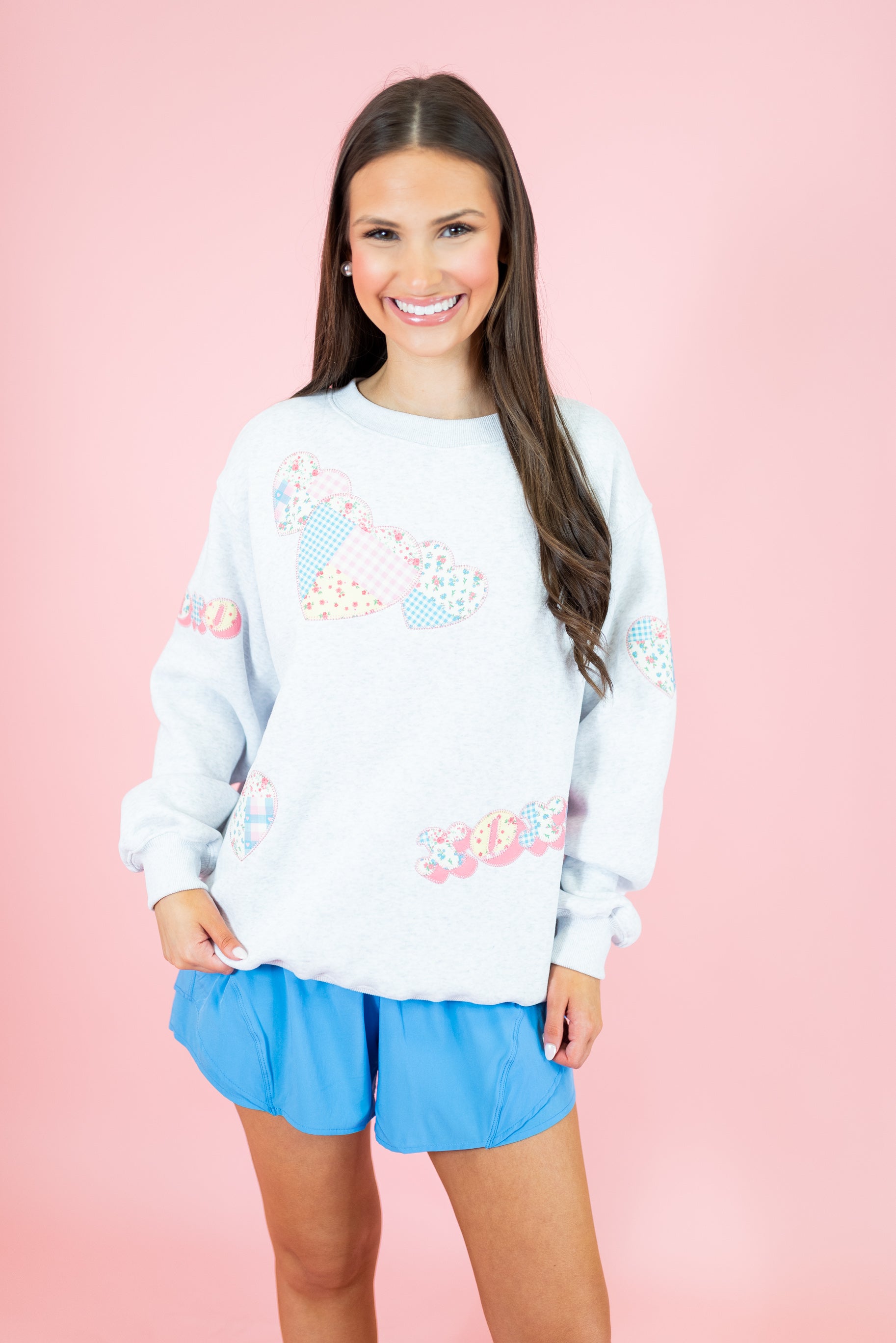 Heart Xoxo Patchwork Embroidery Sweatshirt - Obsession Boutique