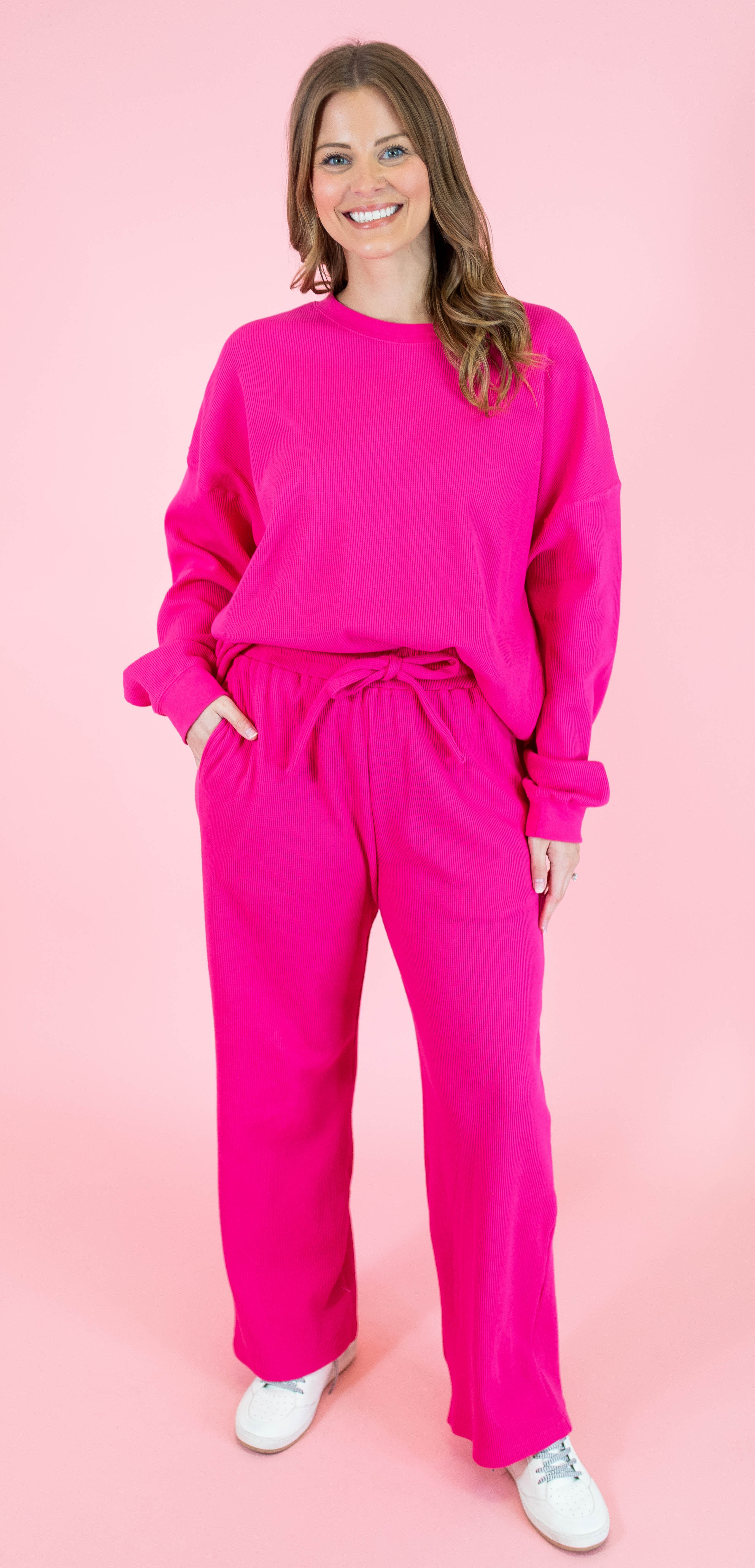 Lulu Mac: Waffle Top - Hot Pink - Obsession Boutique