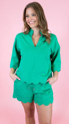 Solid Half Sleeve Scallop Hem Top - Obsession Boutique