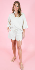 Solid Half Sleeve Scallop Hem Top - Obsession Boutique