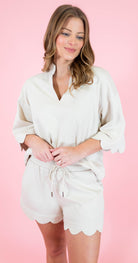 Solid Half Sleeve Scallop Hem Top - Obsession Boutique