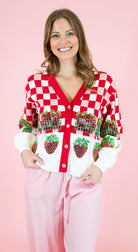 Queen Of Sparkles: Checkered Strawberry Button Up Cardigan - Obsession Boutique