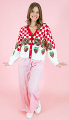 Queen Of Sparkles: Checkered Strawberry Button Up Cardigan - Obsession Boutique