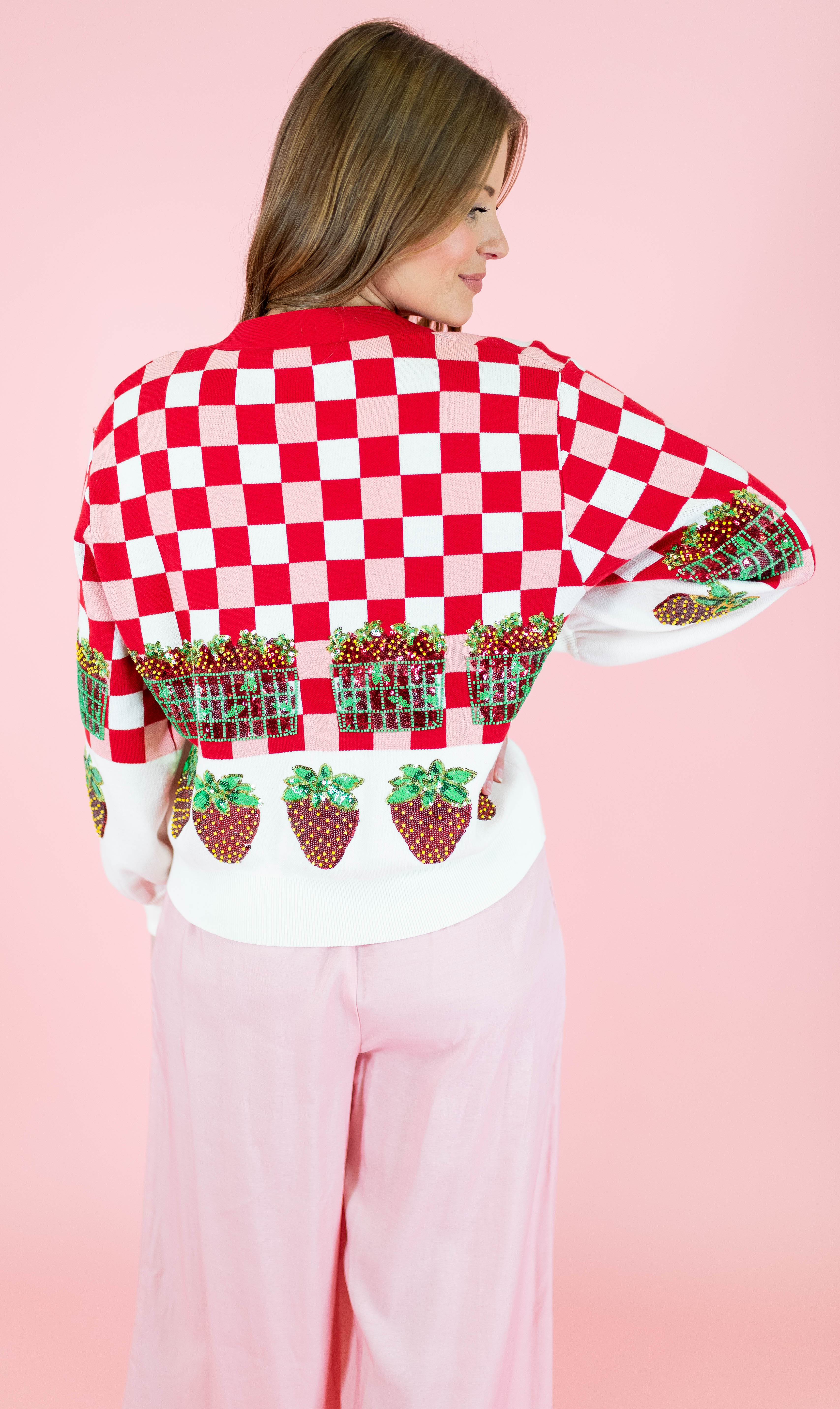 Queen Of Sparkles: Checkered Strawberry Button Up Cardigan - Obsession Boutique