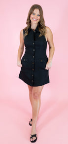 Solid Sleeveless Button Up Dress - Obsession Boutique