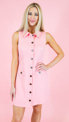 Solid Sleeveless Button Up Dress - Obsession Boutique