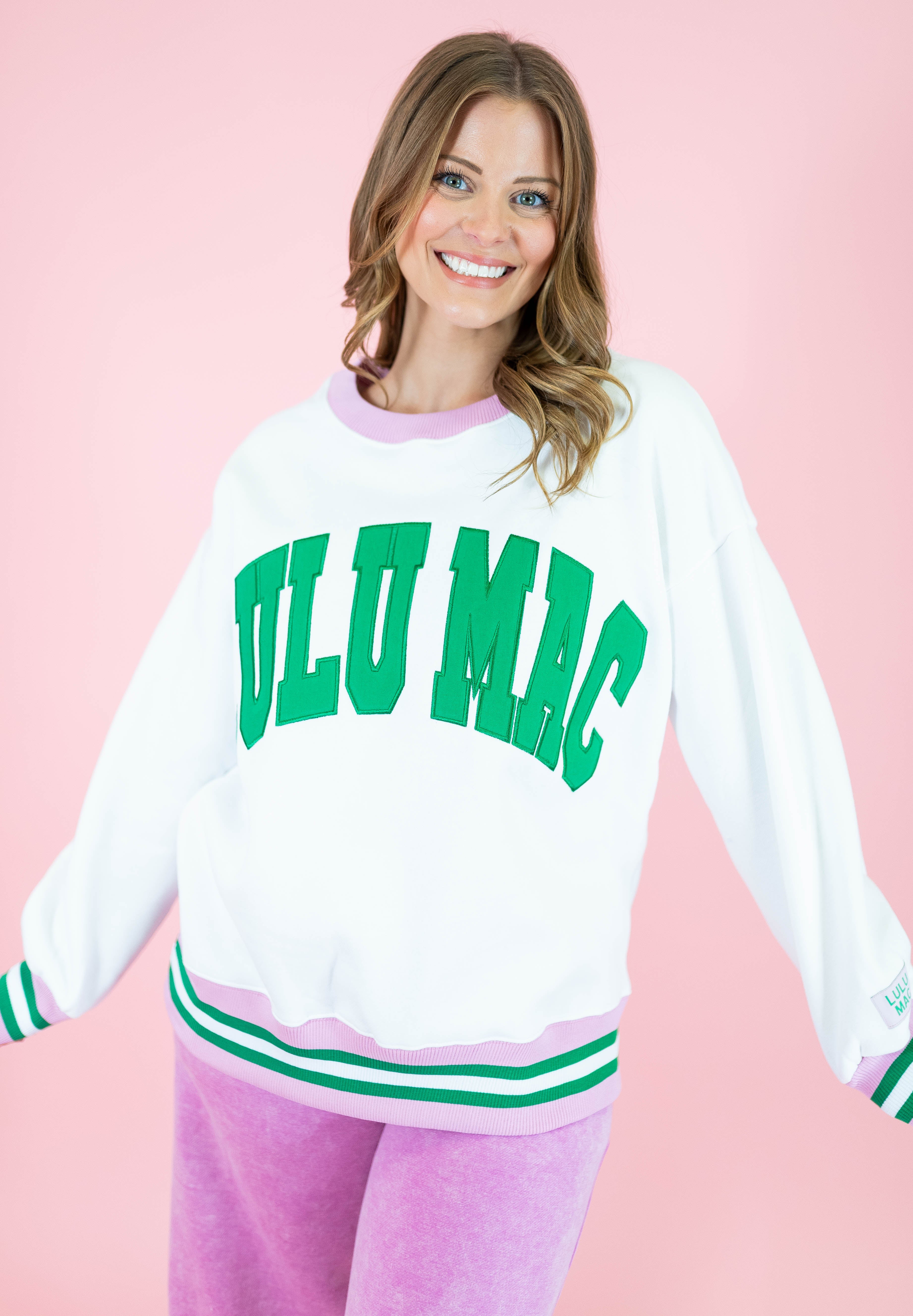 Lulu Mac: White & Green Stitch Sweatshirt - Obsession Boutique
