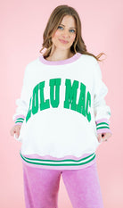 Lulu Mac: White & Green Stitch Sweatshirt - Obsession Boutique