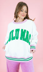 Lulu Mac: White & Green Stitch Sweatshirt - Obsession Boutique