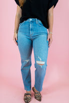 High Rise Distress Dad Jeans - Obsession Boutique
