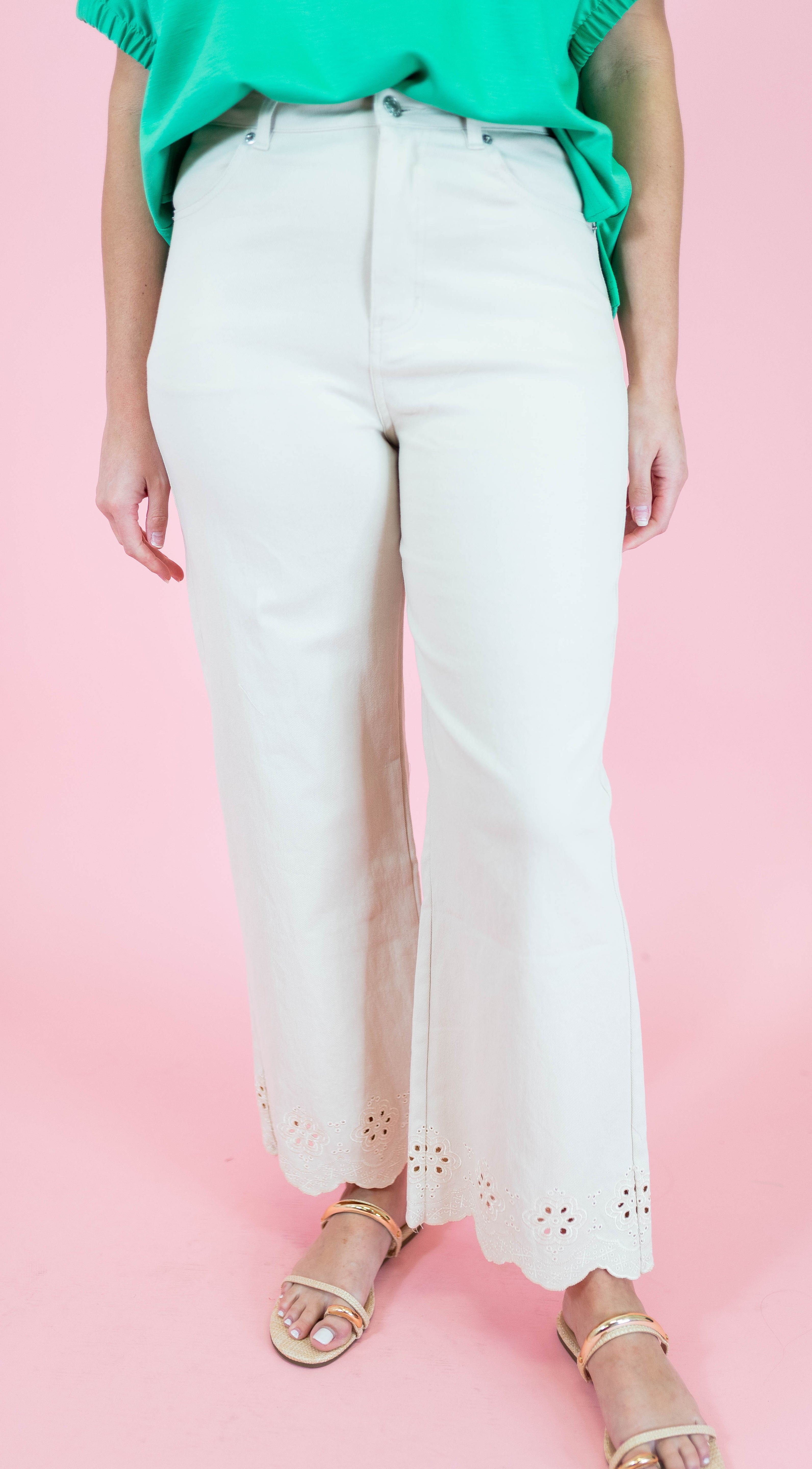 Scallop Eyelet Ankle Length Pants - Obsession Boutique