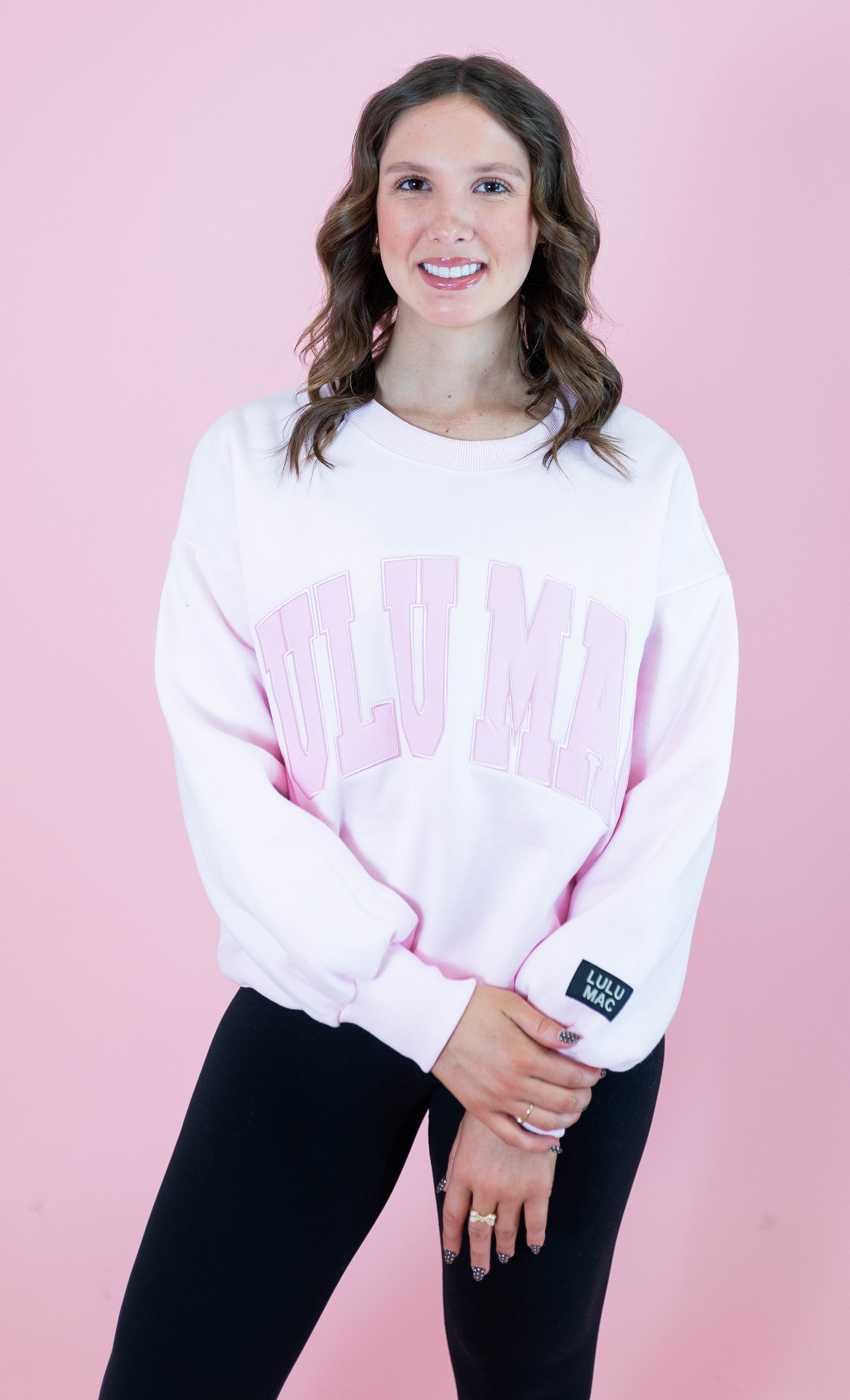 Lulu Mac: Mono Pink Embroidered Sweatshirt - Obsession Boutique