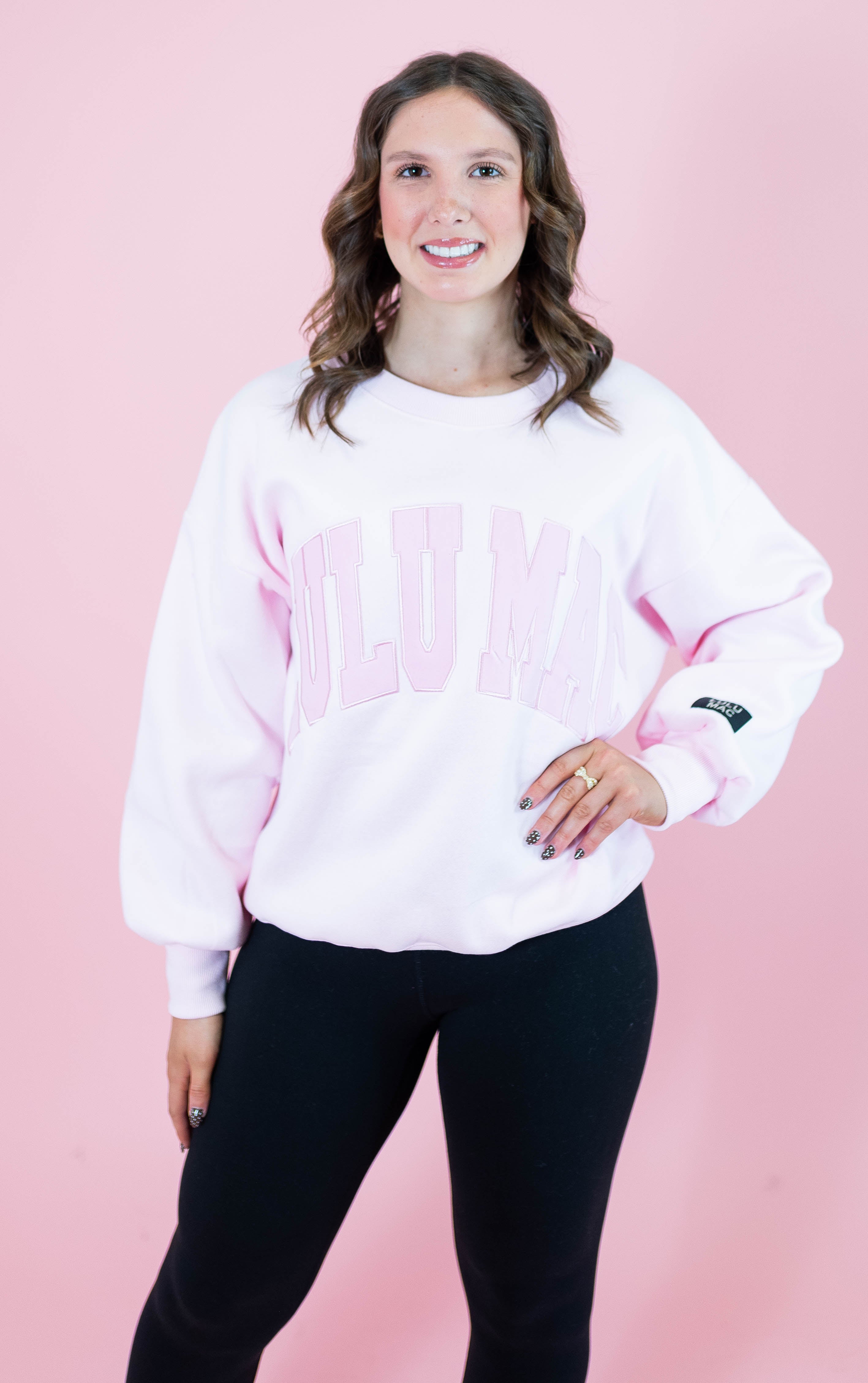 Lulu Mac: Mono Pink Embroidered Sweatshirt - Obsession Boutique