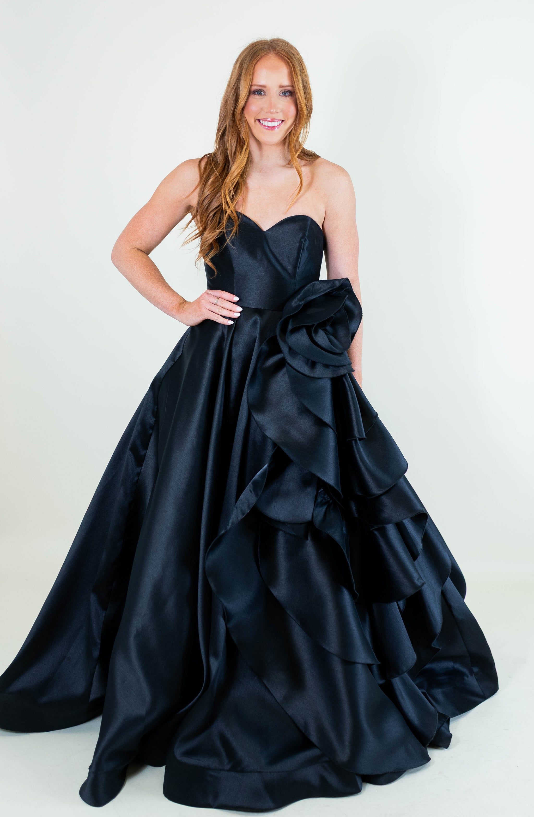green emerald velvet dress Sheer-Corset Strapless Long Prom Dress with Rosettes Raspberry / 10 main image 0