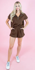 Zenana Scuba High Neck Half Zip Top & Shorts Set - Obsession Boutique