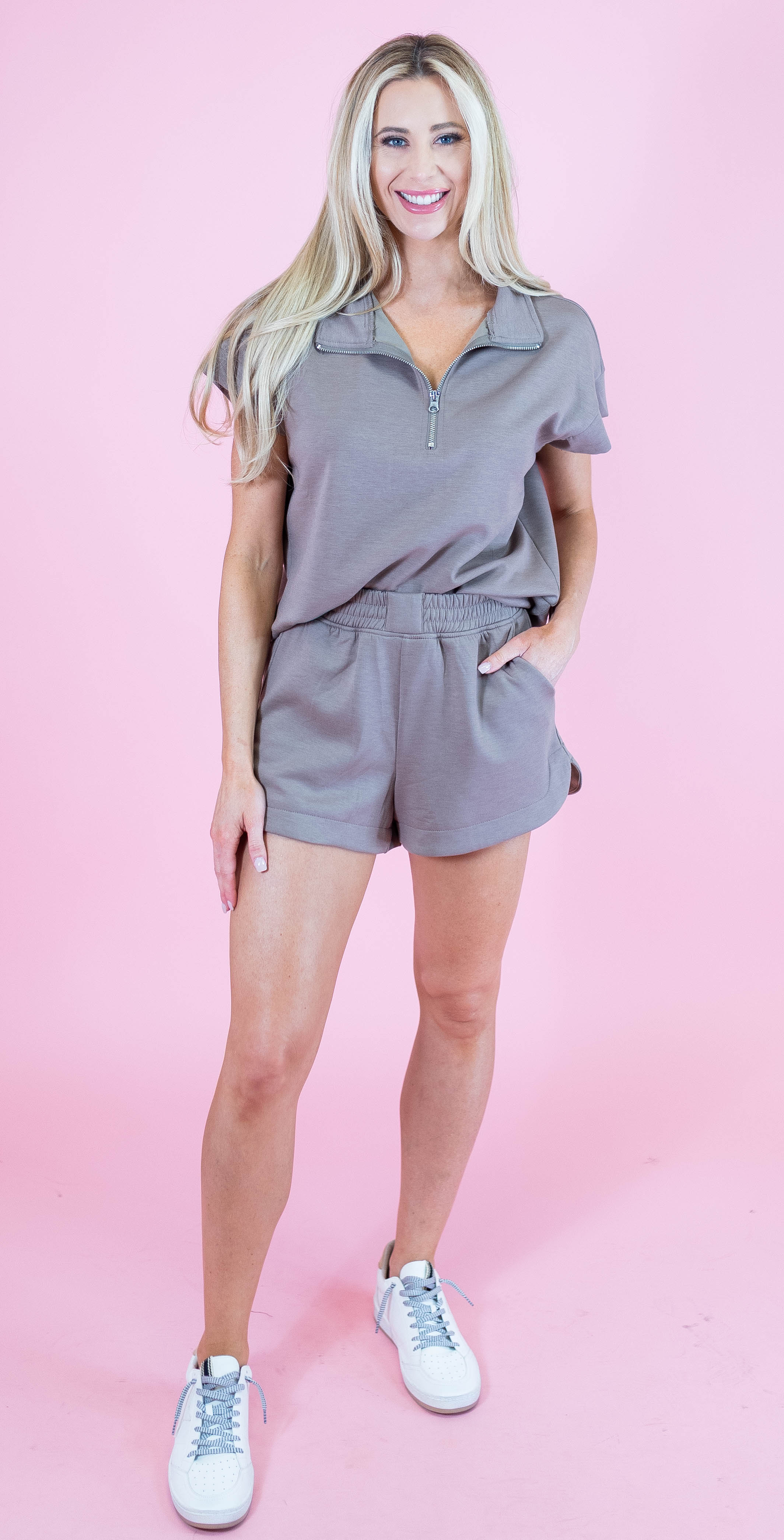 Zenana Scuba High Neck Half Zip Top & Shorts Set - Obsession Boutique