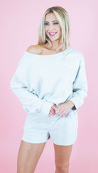 Zenana Fleece Boat Neck Sweatshirt & Shorts Set - Obsession Boutique