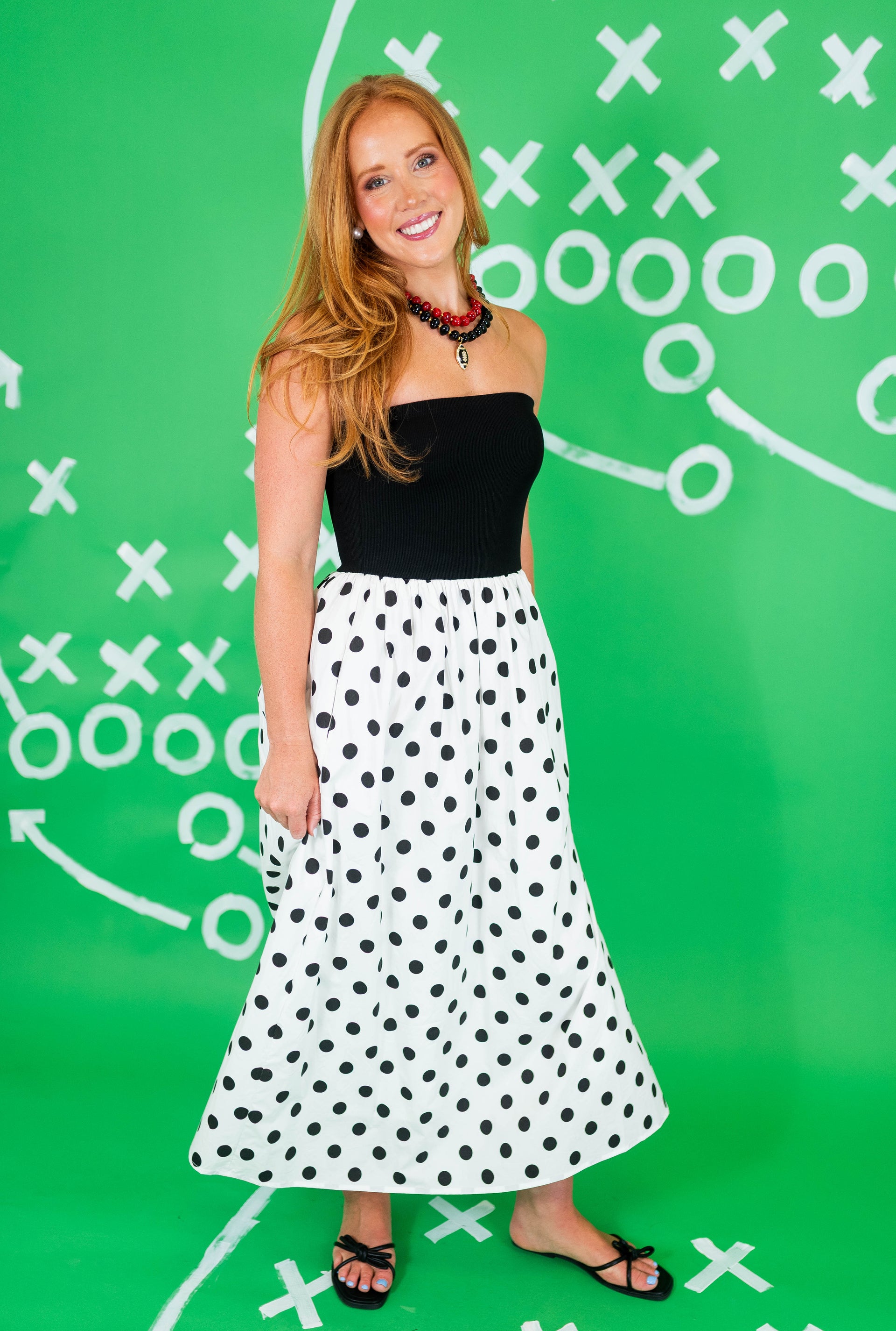 strapless black polka dot dress Under The Pagoda Maxi Dress
