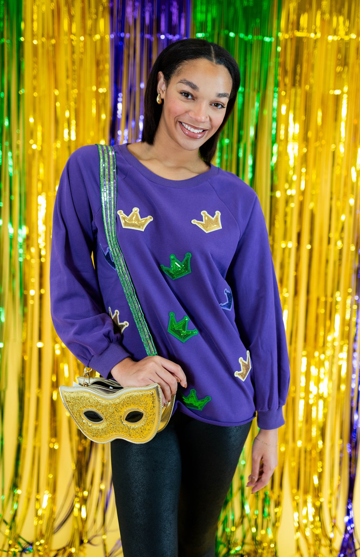 Golden Lily: Mardi Gras Sequin Stripe Bag Strap - Obsession Boutique